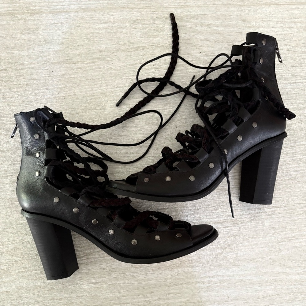 Free People Collection Pember black leather studded lace-up heels - Picture 7 of 13